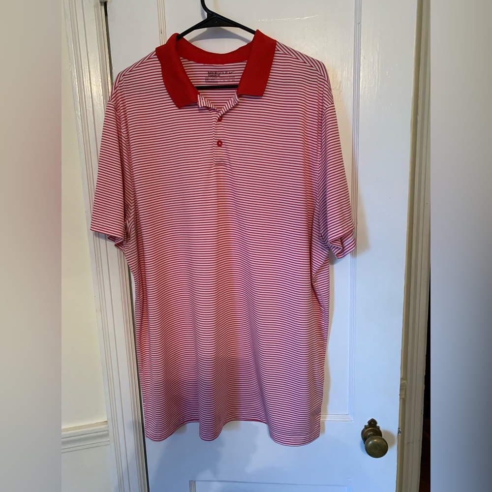 Nike Golf Red and White Striped Dri-Fit Polo XXL.